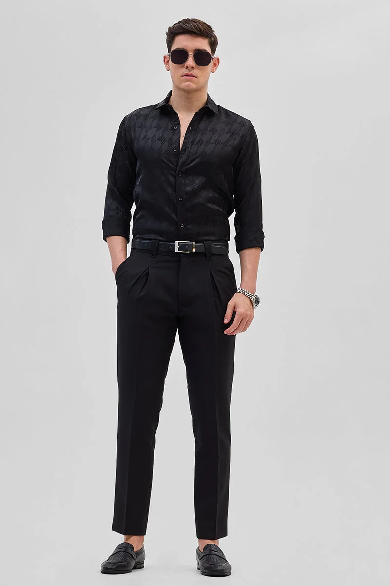 SNITCH Black Slim Fit Stretch Trousers